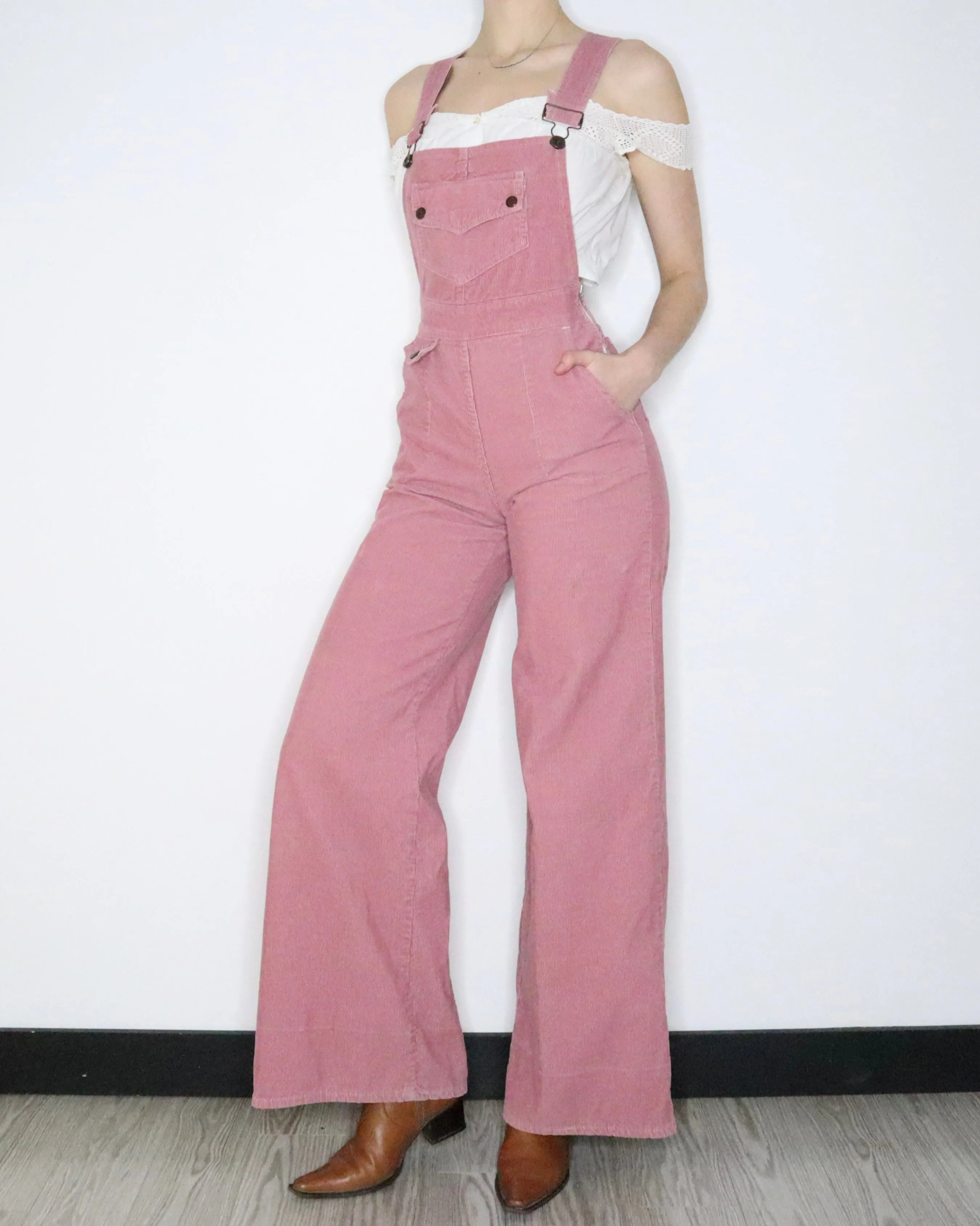 70s Pink Corduroy Overalls (S)