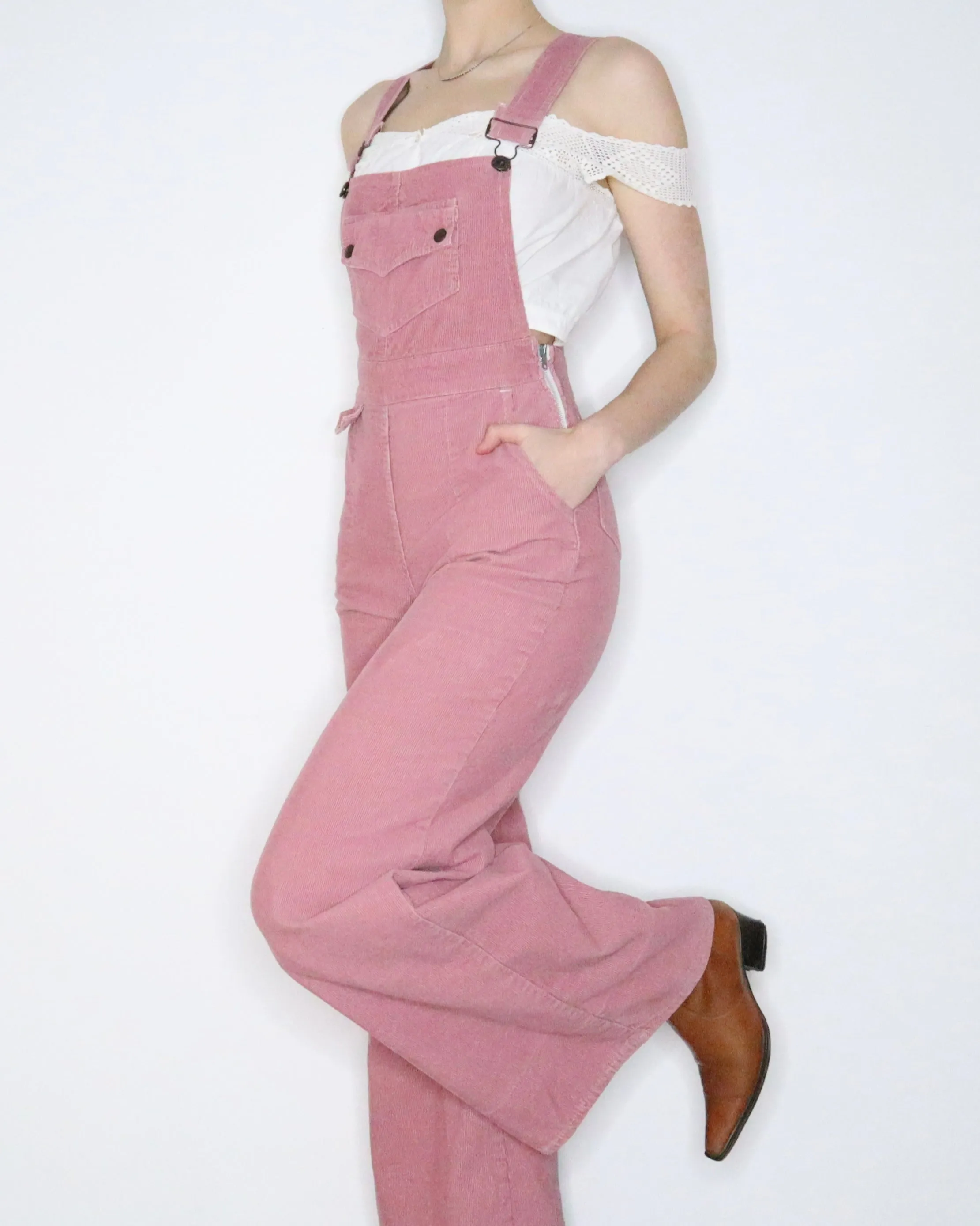 70s Pink Corduroy Overalls (S)