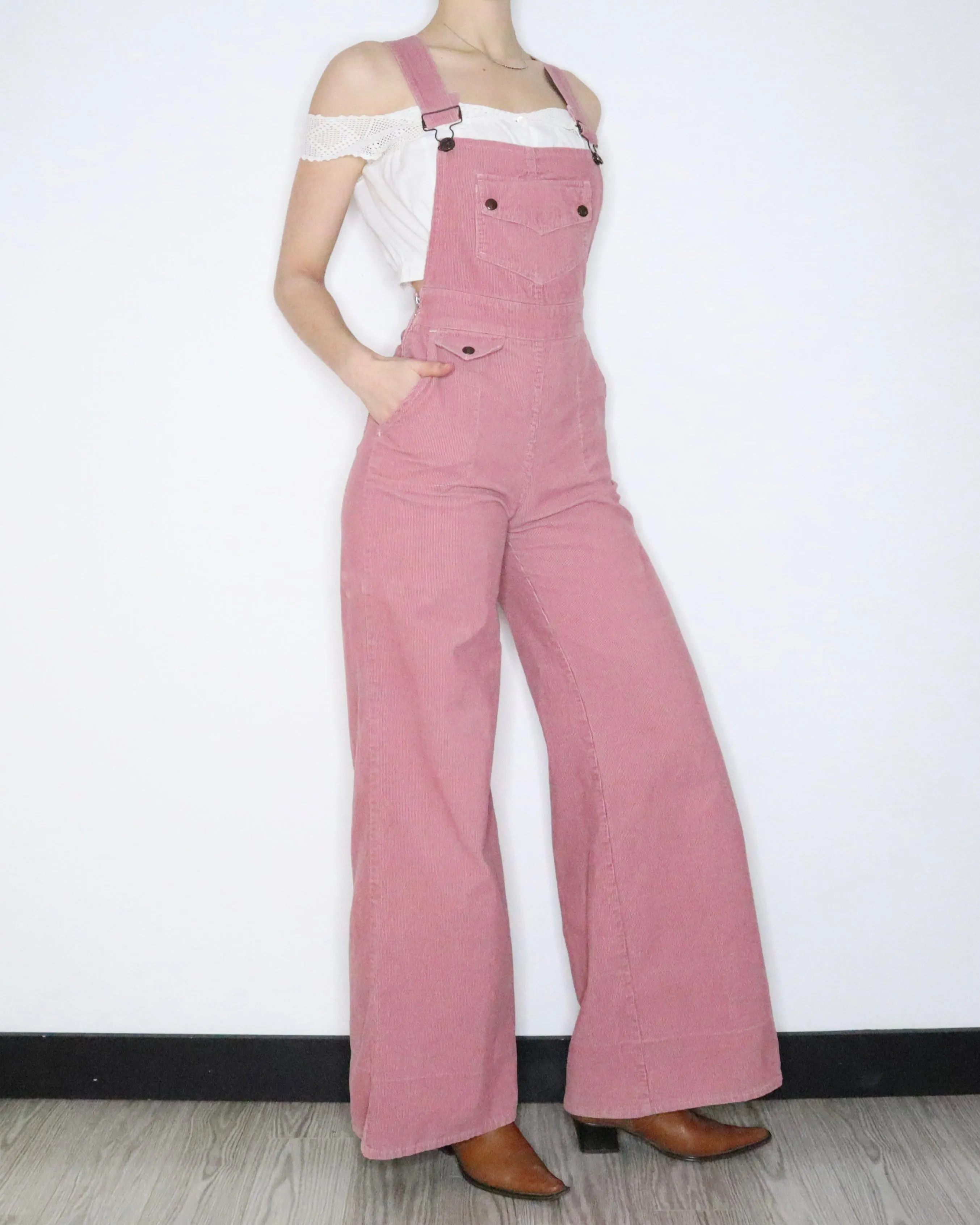 70s Pink Corduroy Overalls (S)