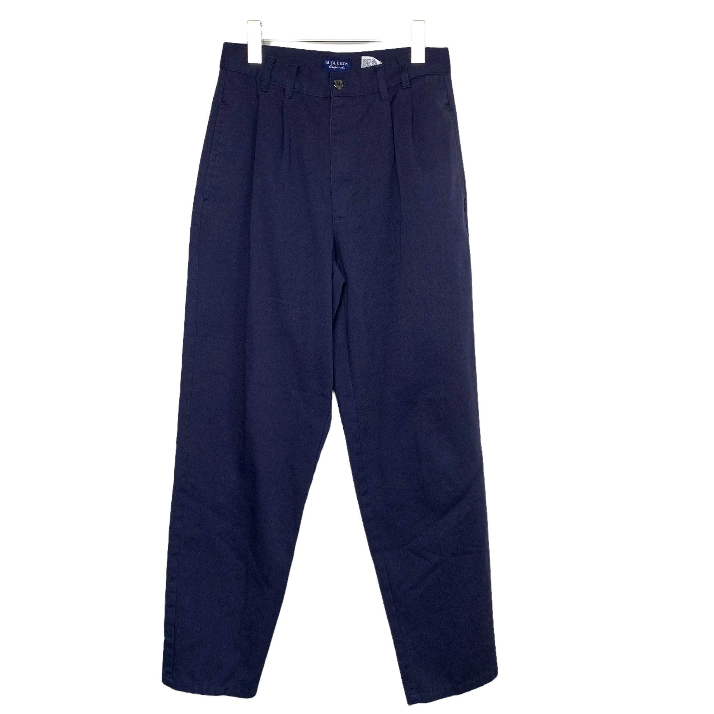 90s Bugle Boy Navy Blue High Rise Trouser Pants Pleated Straight Leg 26 inch waist