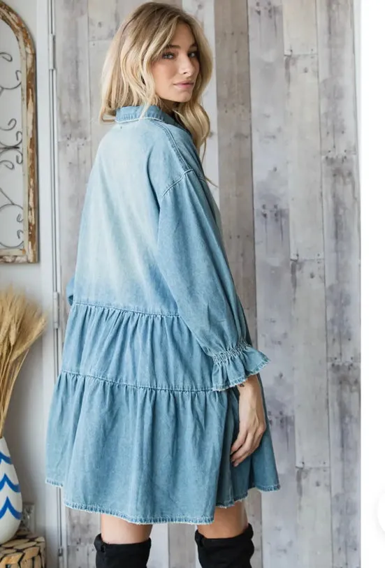 A Little Edgy Destroyed Denim Tiered Dress