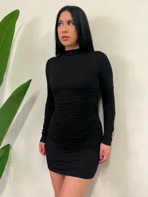 Ashley Ruched Mini Dress (Black)