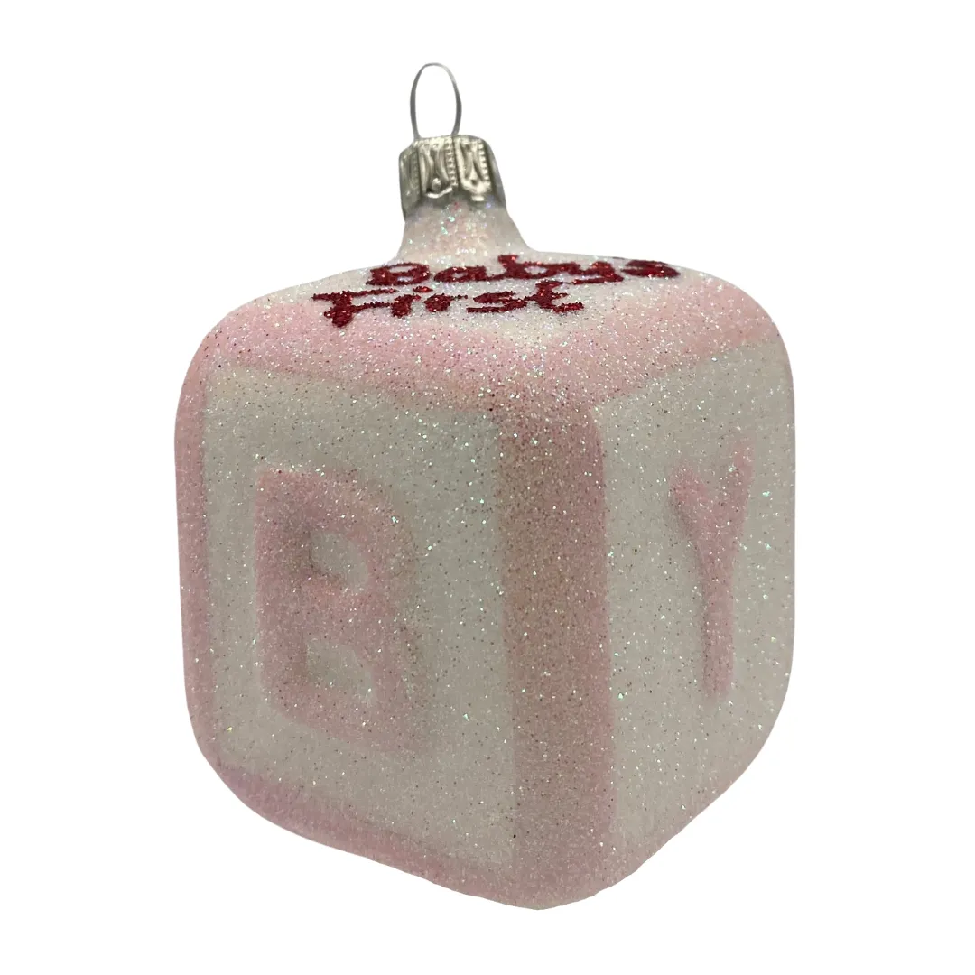 Baby's 1st block, white/pink all glittered  by Old German Christmas