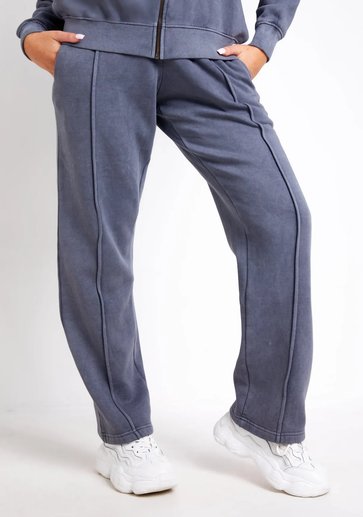 Bailey Washed Charcoal Seam Detail Wide Leg Joggers