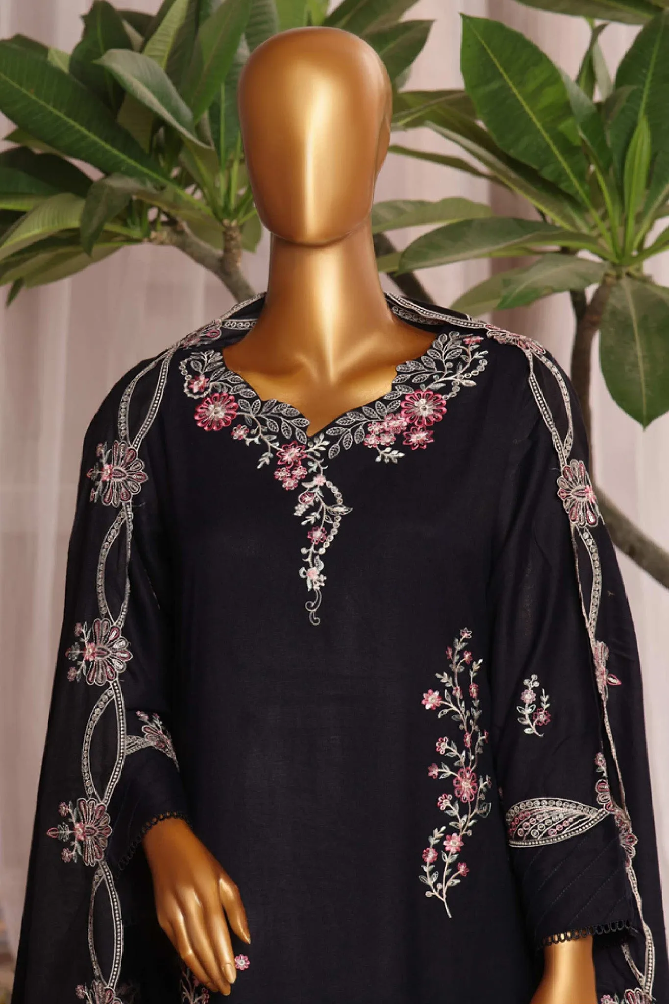 Bin Saeed Stitched 3 Piece Luxury Emb Karandi Vol-02 Collection'2024-SFB-1046-Black