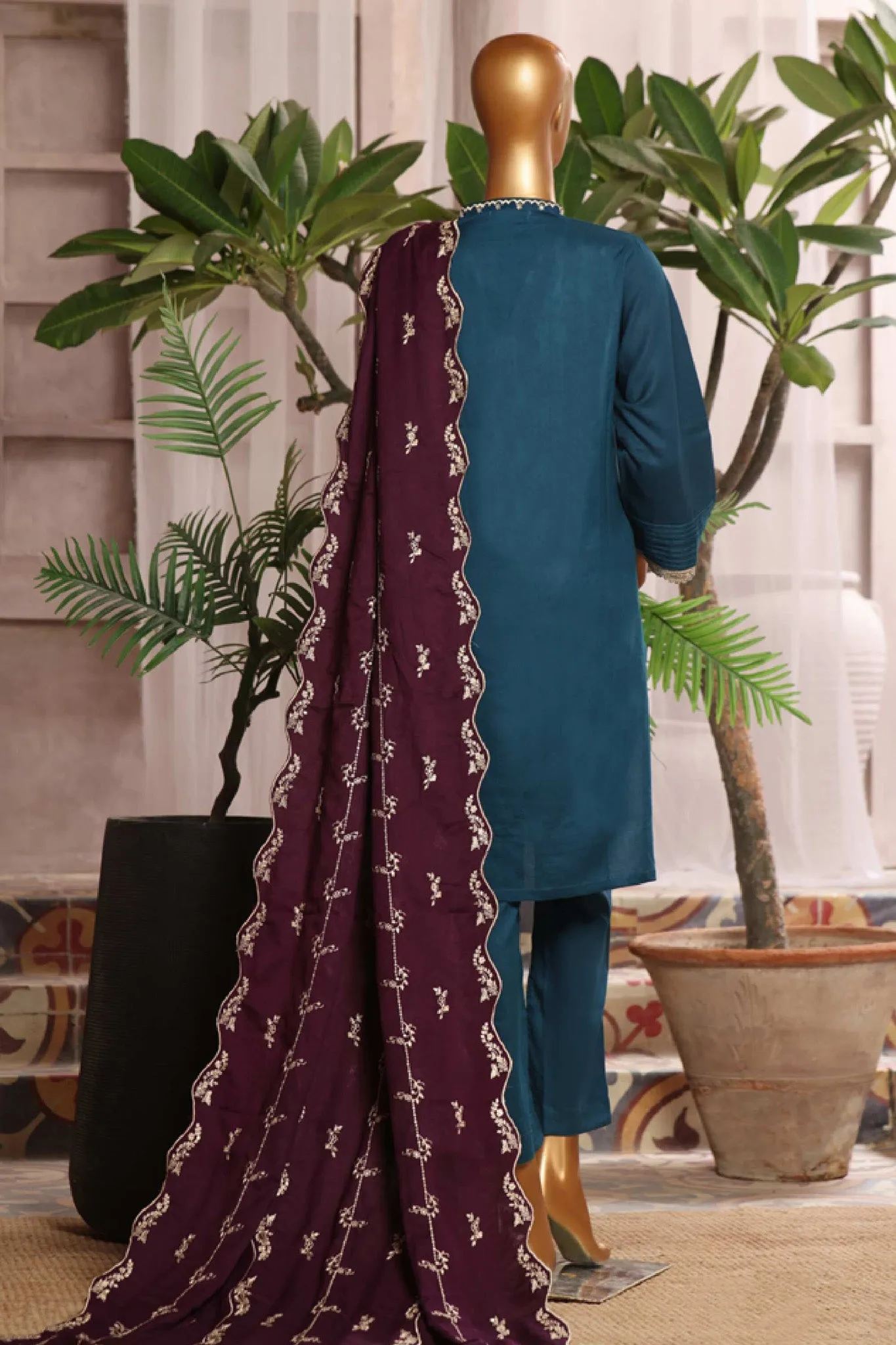Bin Saeed Stitched 3 Piece Luxury Emb Karandi Vol-02 Collection'2024-SMB-1054-Blue
