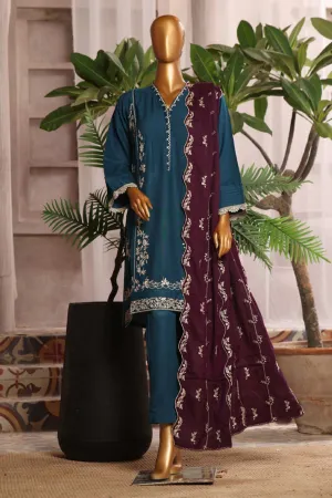 Bin Saeed Stitched 3 Piece Luxury Emb Karandi Vol-02 Collection'2024-SMB-1054-Blue