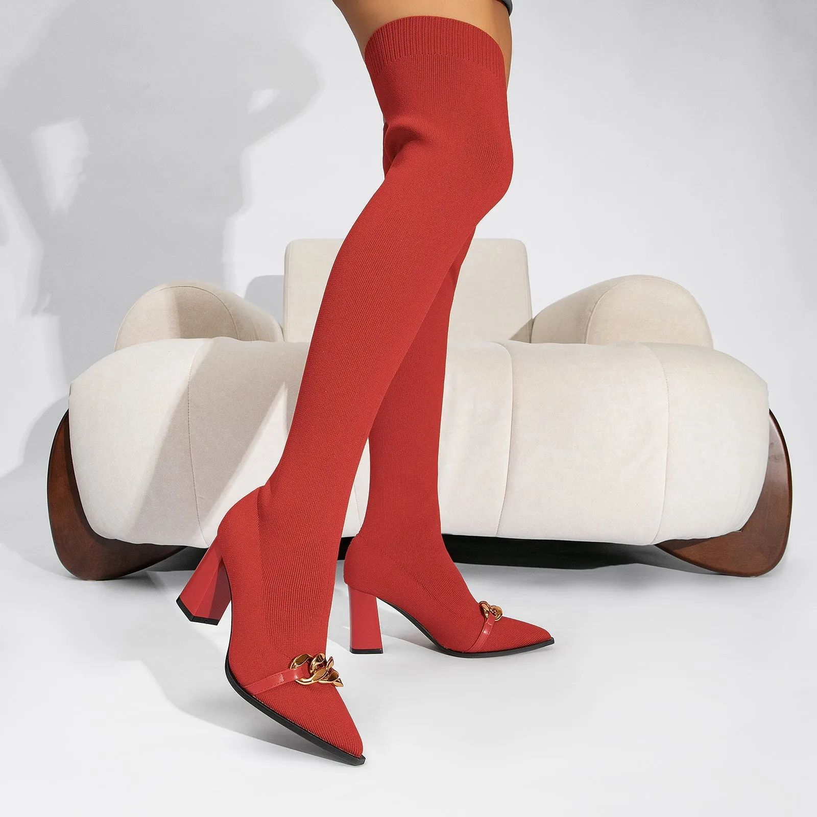 binfenxie-Women Knit Comfort Chunky Over Knee Boots
