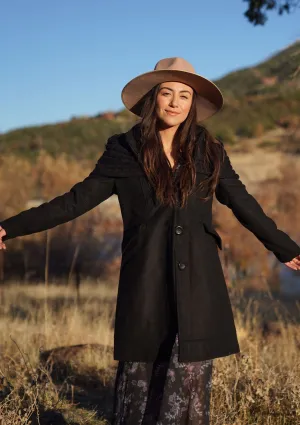 Black Wool Blend Long Sleeve Knit Sweater Coat