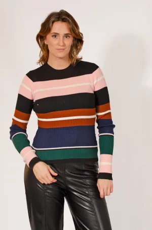 Block Stripe Skinny Rib Knit Top