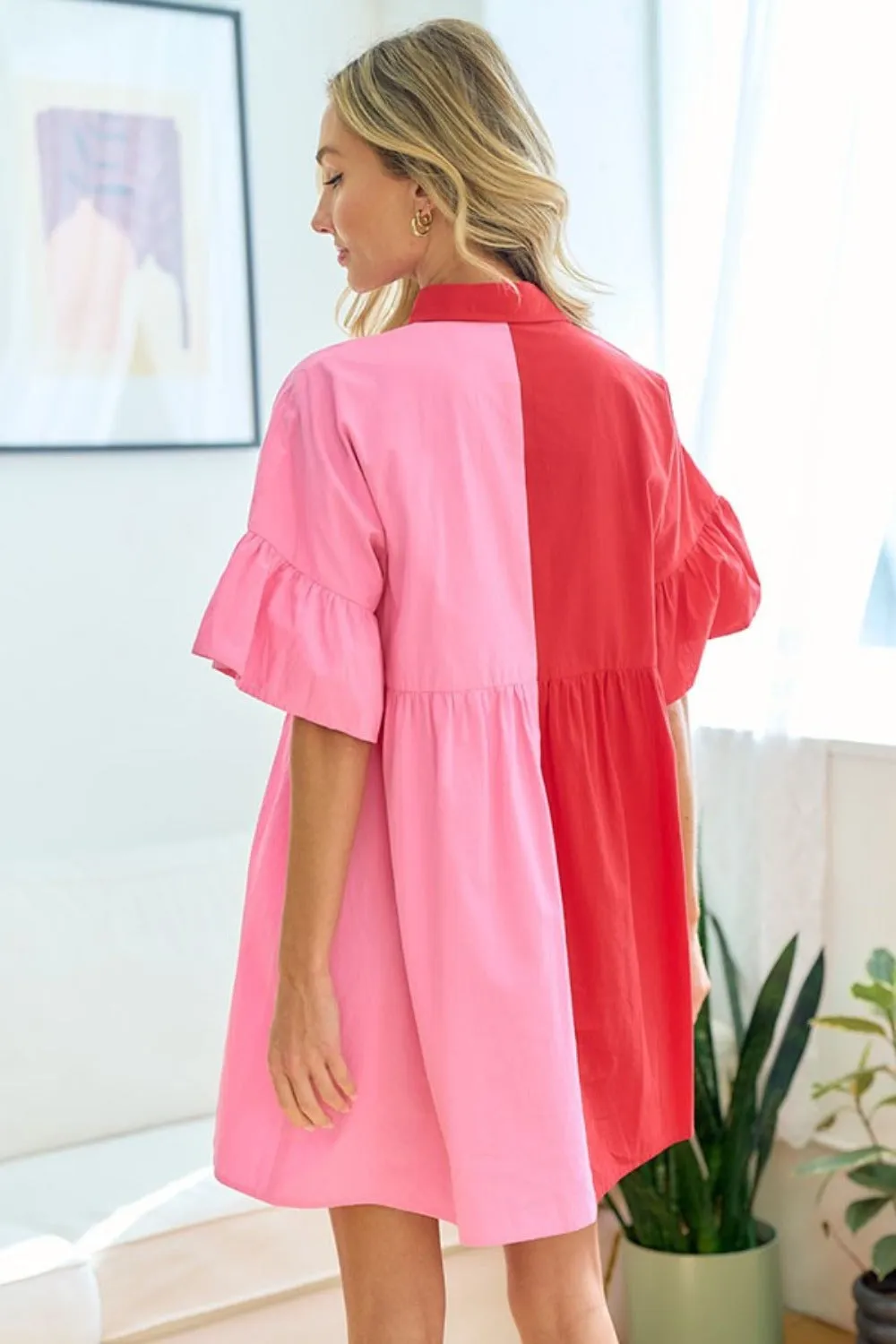 Blue Zone Planet |  First Love Full Size Color Blocked Button Down Babydoll Dress