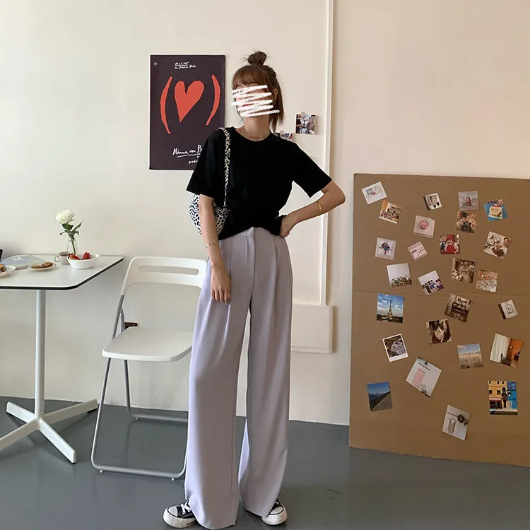 Casual Suits Floor Length Pants Women Summer Korean High Waist Slim Look Thin Straight Drape Loose Wide Leg Pants
