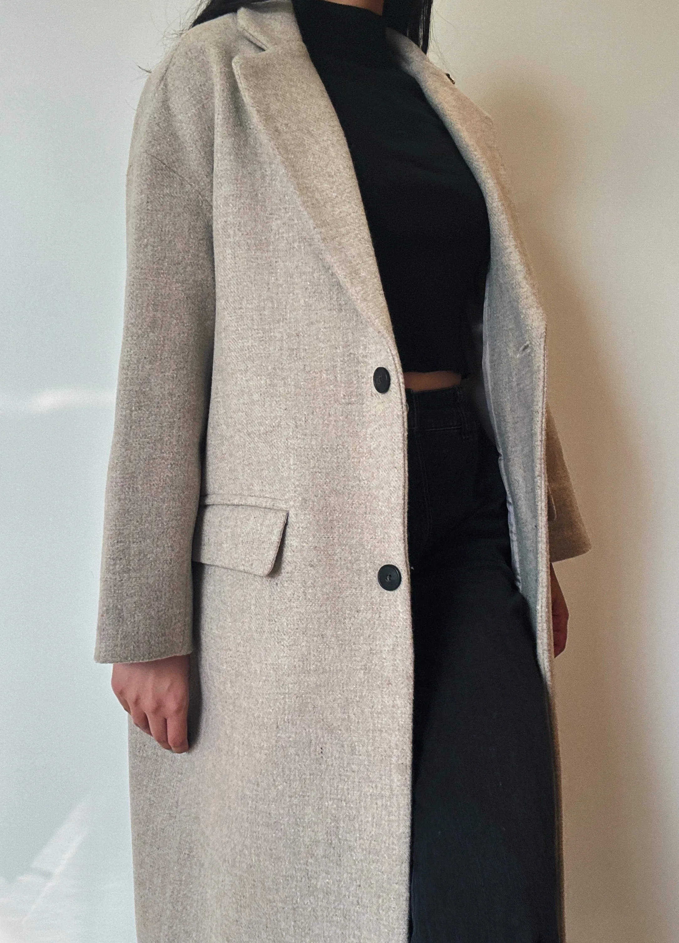Classic Beige Long Coat (75% Wool)