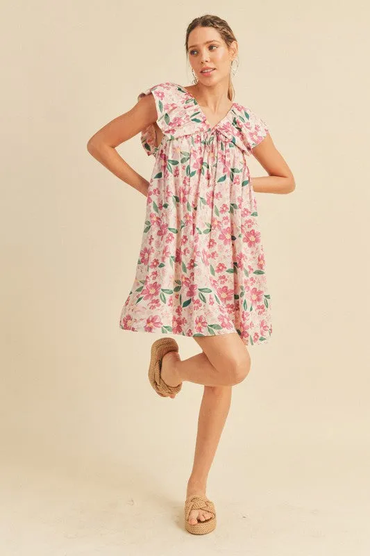 Cream Flutter Sleeve Babydoll Dress