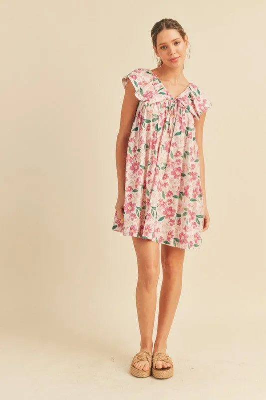 Cream Flutter Sleeve Babydoll Dress