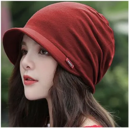 Dreadz Soft Cotton Peaked Brim Beanie Hat (AL-159 Dark Red)