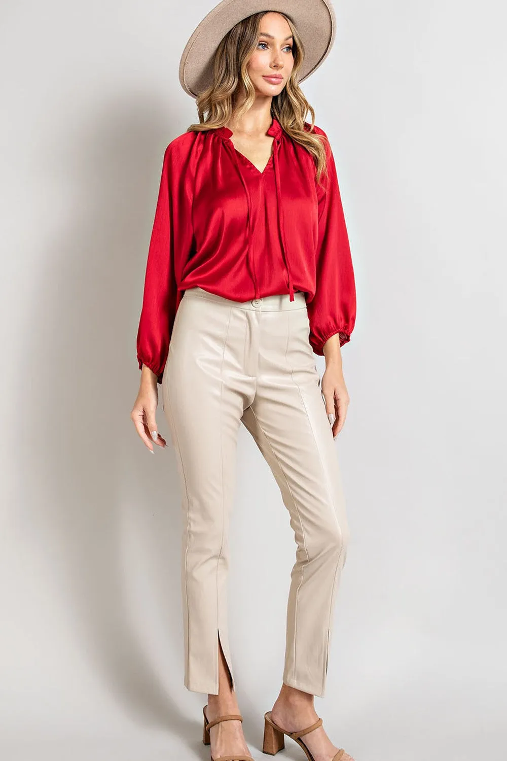 Faux Leather Slit Pants
