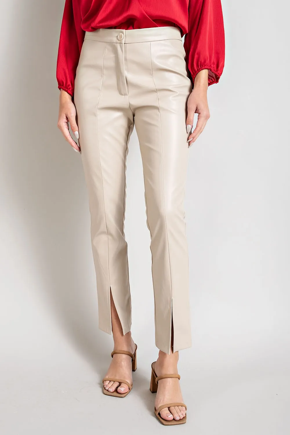 Faux Leather Slit Pants