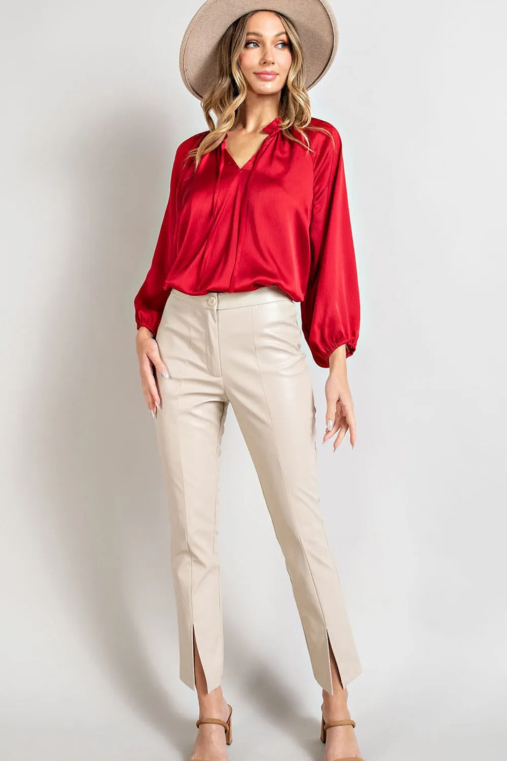 Faux Leather Slit Pants