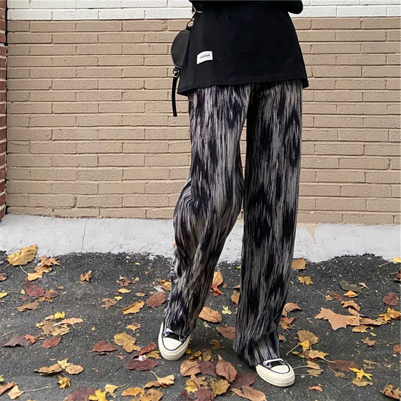 High Waist Dye Wide Leg Pants Women Korean INS Popular Casual Loose Straight Floor Length Long Pants