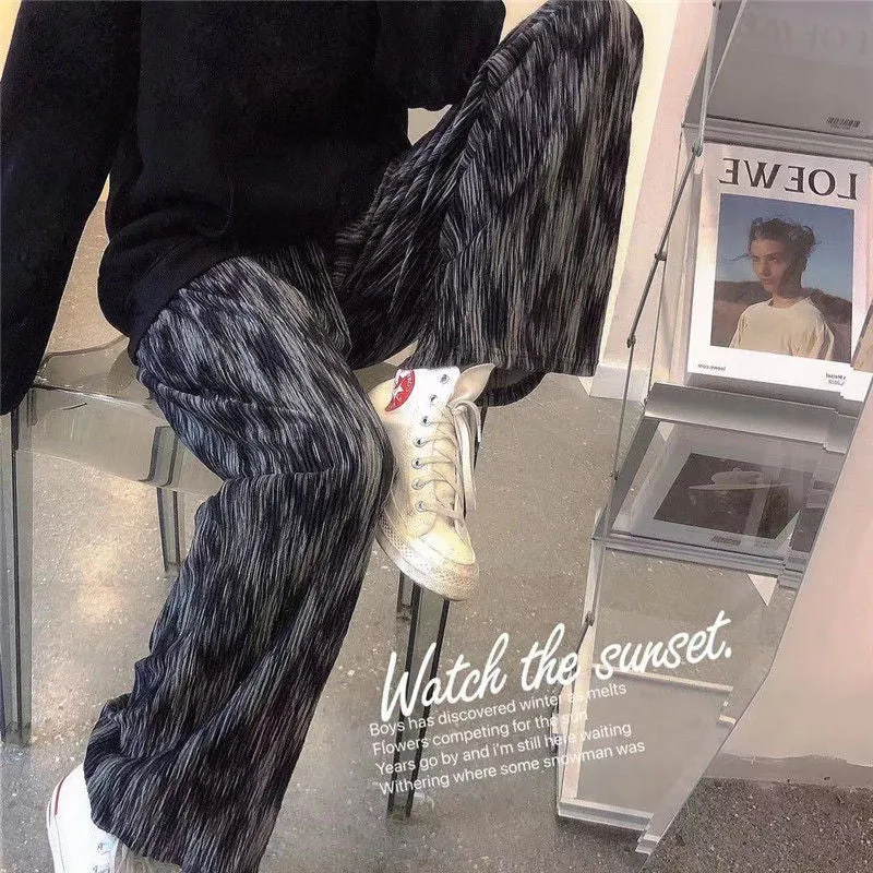High Waist Dye Wide Leg Pants Women Korean INS Popular Casual Loose Straight Floor Length Long Pants