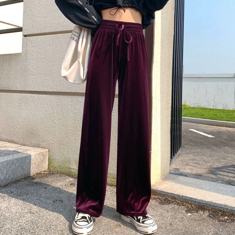 High Waist Gold Wide Leg Pants Women Drape Loose Long Floor Length Straight Jeans Lengthen Casual Pants