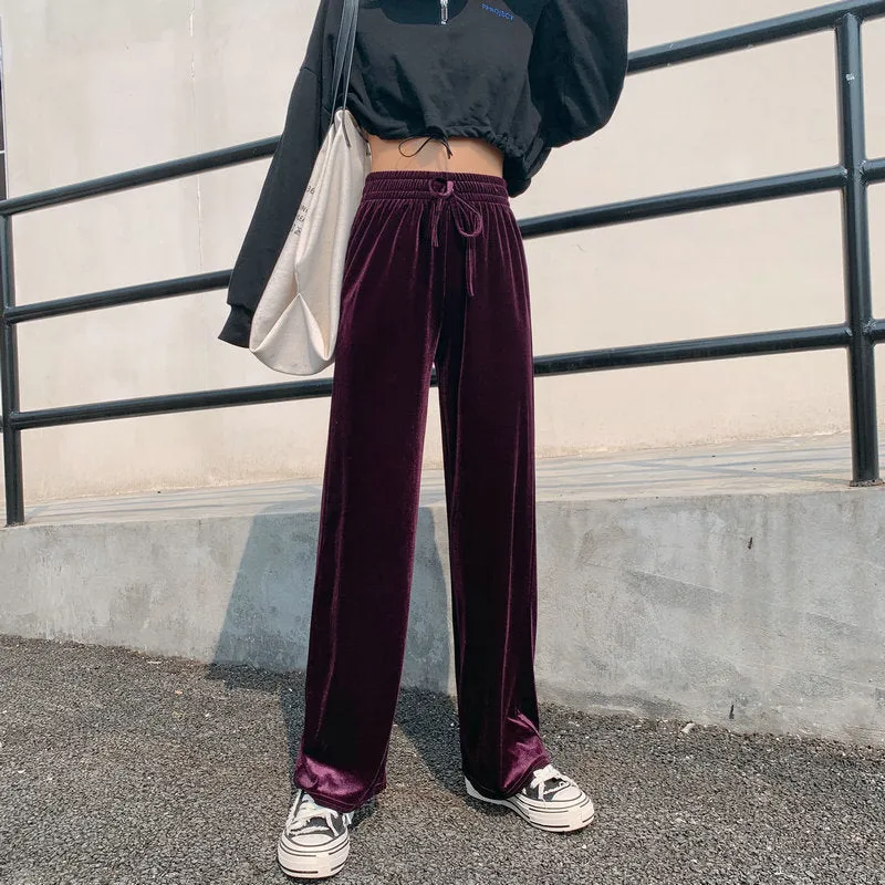 High Waist Gold Wide Leg Pants Women Drape Loose Long Floor Length Straight Jeans Lengthen Casual Pants