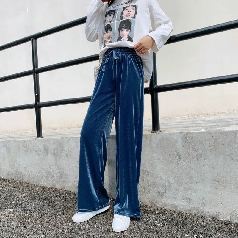 High Waist Gold Wide Leg Pants Women Drape Loose Long Floor Length Straight Jeans Lengthen Casual Pants