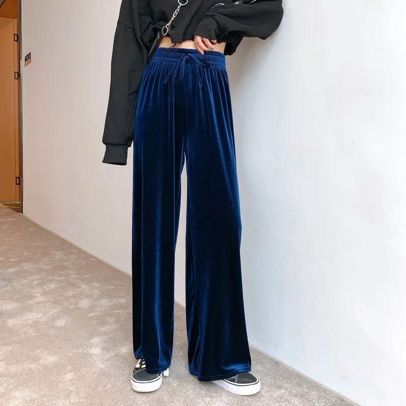 High Waist Gold Wide Leg Pants Women Drape Loose Long Floor Length Straight Jeans Lengthen Casual Pants