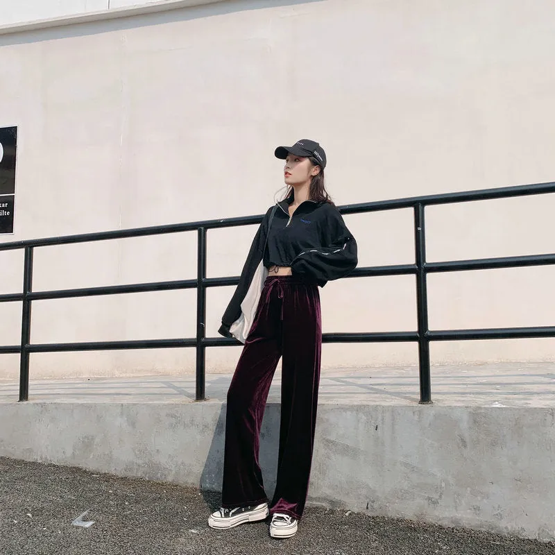 High Waist Gold Wide Leg Pants Women Drape Loose Long Floor Length Straight Jeans Lengthen Casual Pants