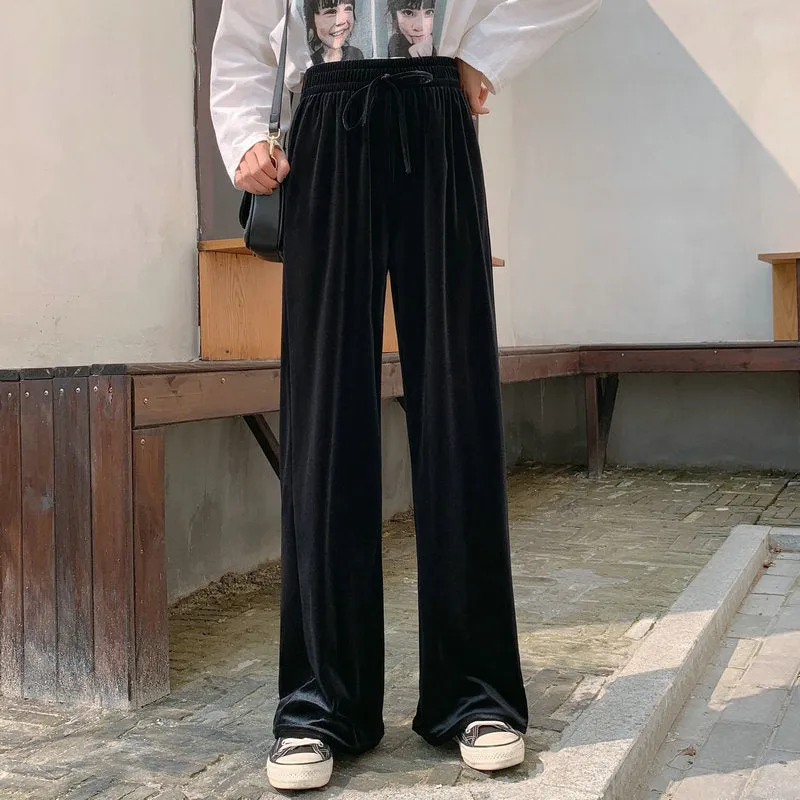 High Waist Gold Wide Leg Pants Women Drape Loose Long Floor Length Straight Jeans Lengthen Casual Pants