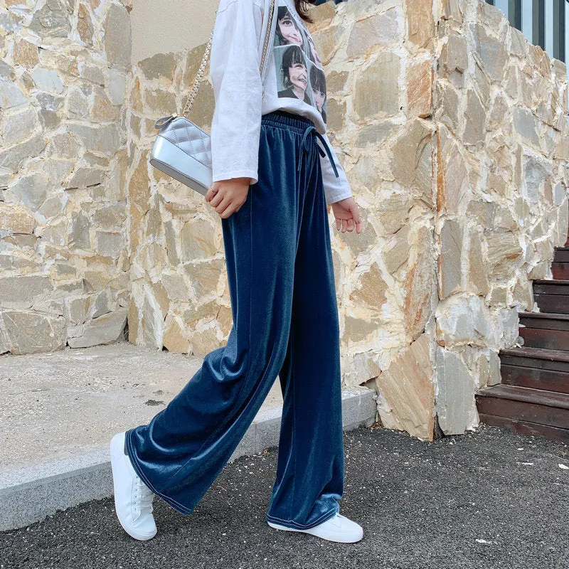 High Waist Gold Wide Leg Pants Women Drape Loose Long Floor Length Straight Jeans Lengthen Casual Pants