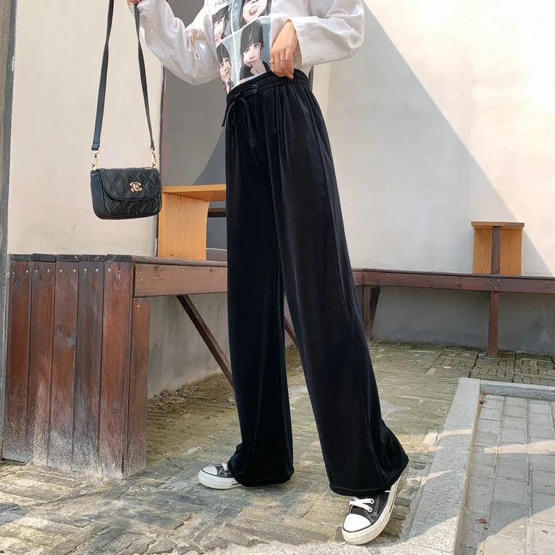 High Waist Gold Wide Leg Pants Women Drape Loose Long Floor Length Straight Jeans Lengthen Casual Pants