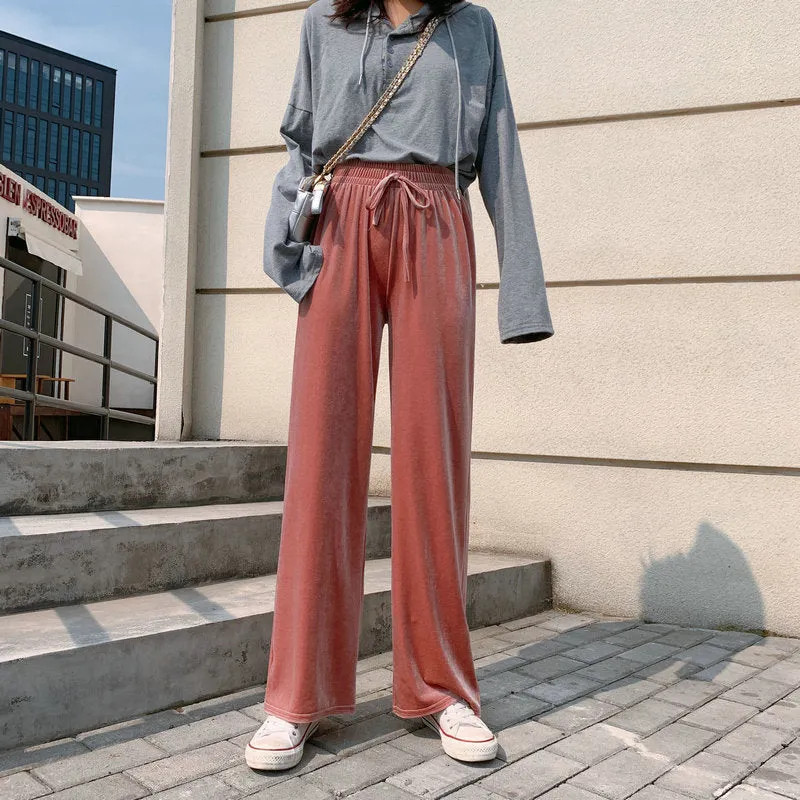 High Waist Gold Wide Leg Pants Women Drape Loose Long Floor Length Straight Jeans Lengthen Casual Pants