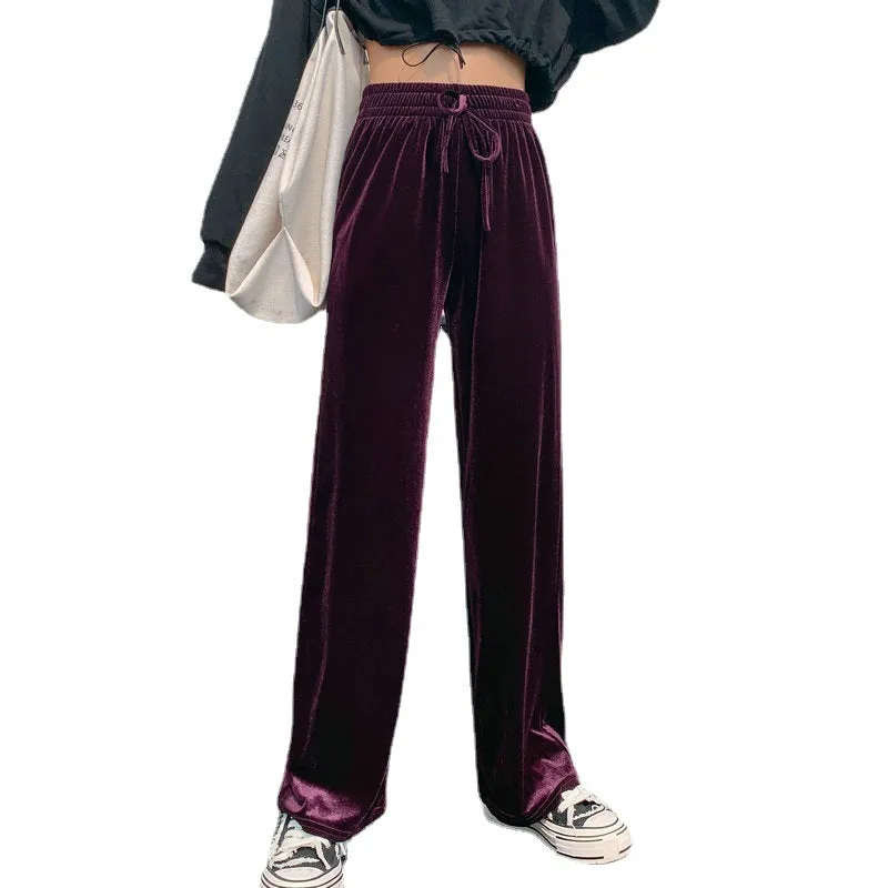 High Waist Gold Wide Leg Pants Women Drape Loose Long Floor Length Straight Jeans Lengthen Casual Pants