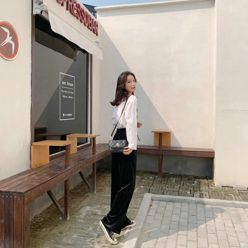 High Waist Gold Wide Leg Pants Women Drape Loose Long Floor Length Straight Jeans Lengthen Casual Pants