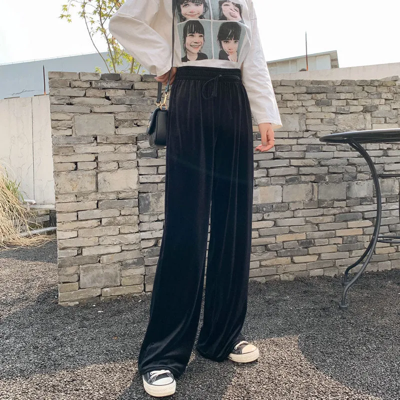 High Waist Gold Wide Leg Pants Women Drape Loose Long Floor Length Straight Jeans Lengthen Casual Pants