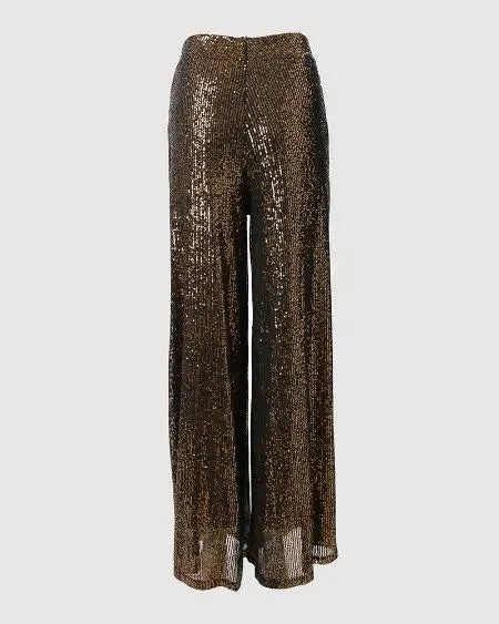 High Waist Pants with Sequins & Wide Leg Flare