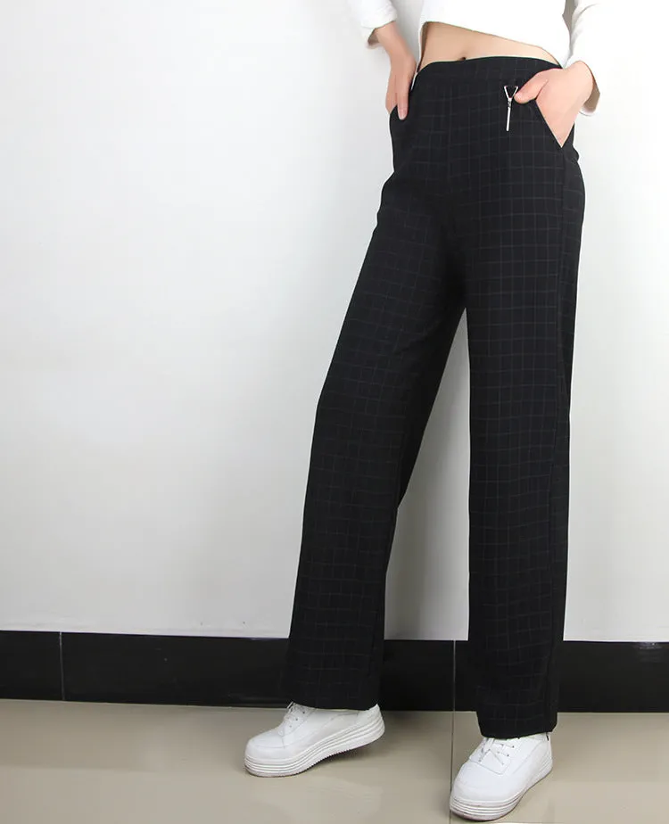 High Waist Slim Look Wide Leg Pants Women Trendy Plus Size Casual Striped Long Pants