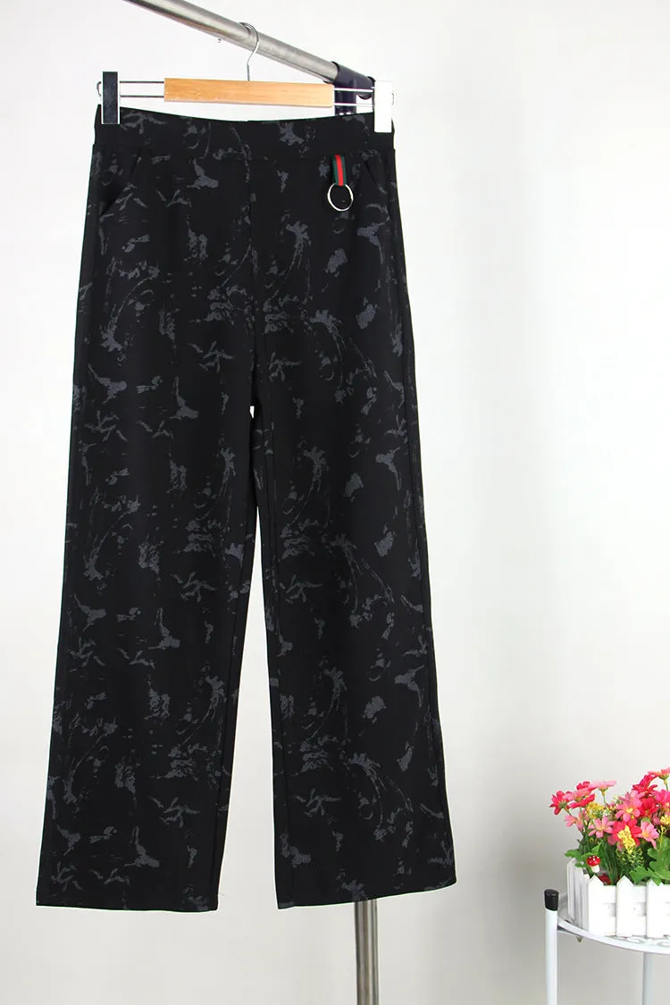 High Waist Slim Look Wide Leg Pants Women Trendy Plus Size Casual Striped Long Pants