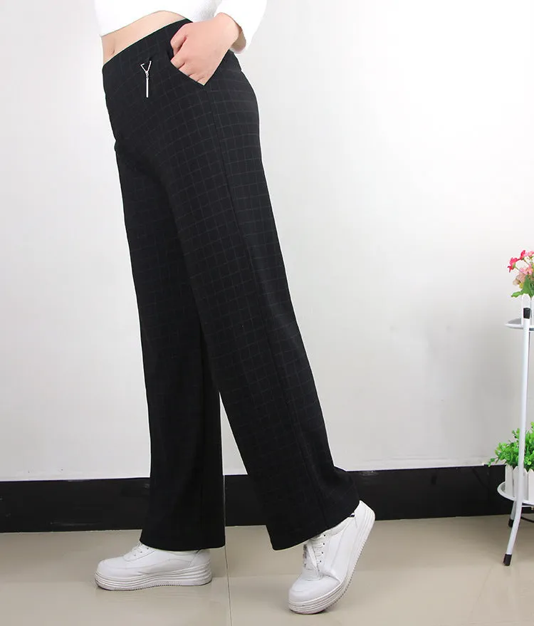 High Waist Slim Look Wide Leg Pants Women Trendy Plus Size Casual Striped Long Pants