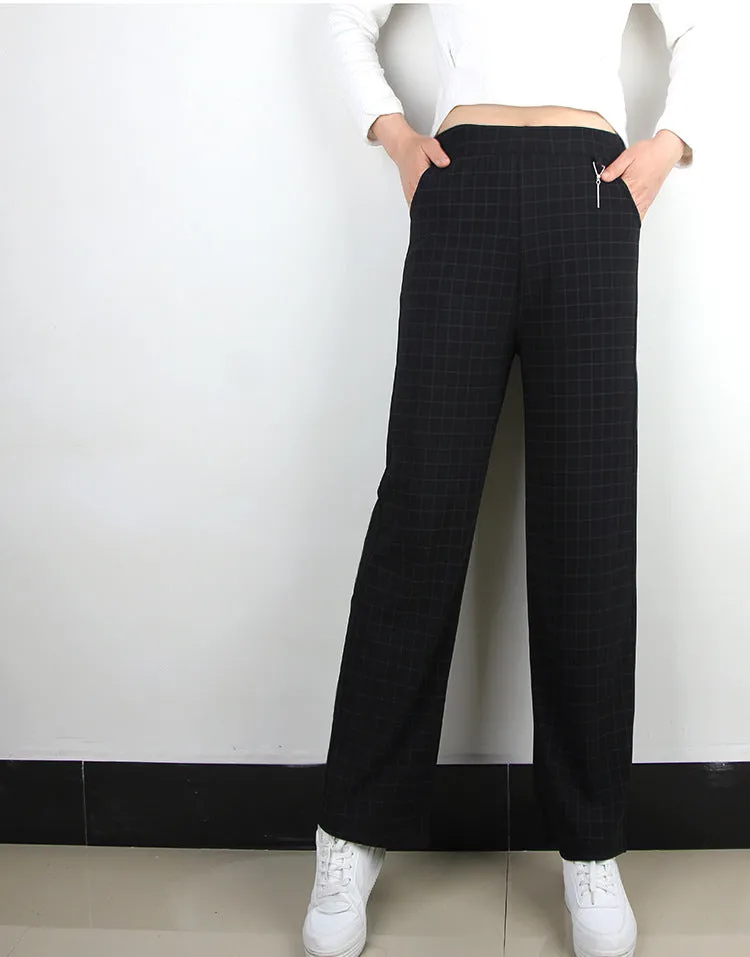 High Waist Slim Look Wide Leg Pants Women Trendy Plus Size Casual Striped Long Pants