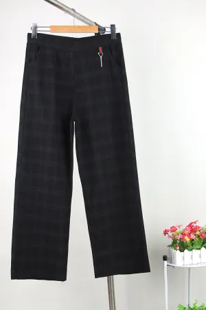 High Waist Slim Look Wide Leg Pants Women Trendy Plus Size Casual Striped Long Pants