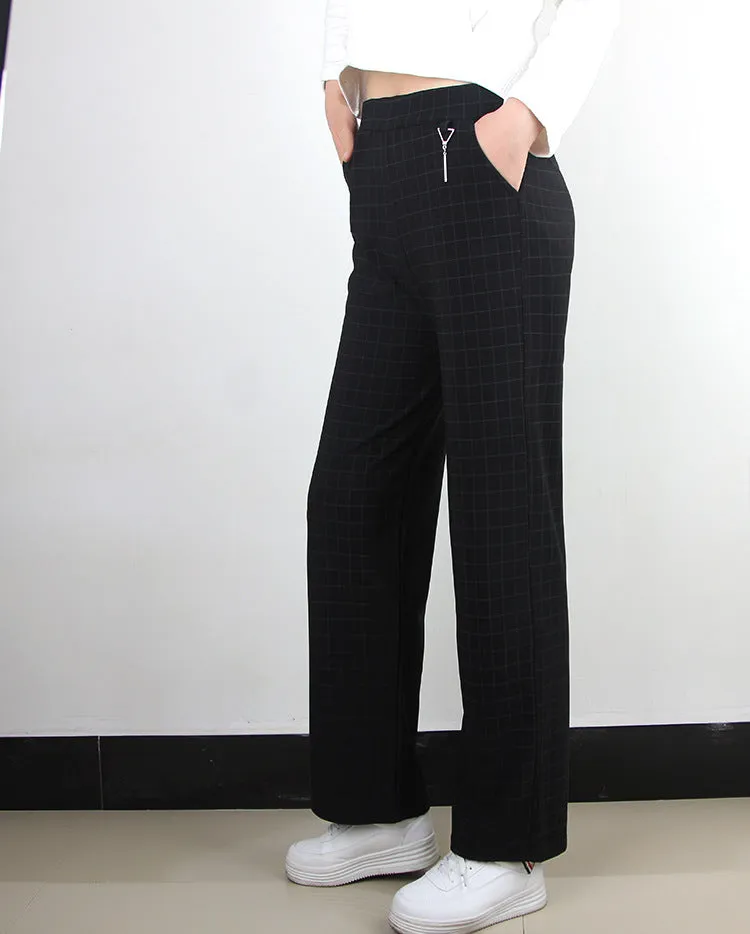 High Waist Slim Look Wide Leg Pants Women Trendy Plus Size Casual Striped Long Pants