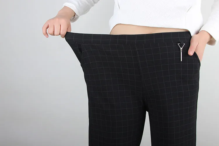 High Waist Slim Look Wide Leg Pants Women Trendy Plus Size Casual Striped Long Pants