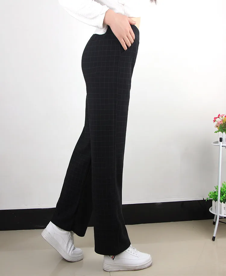 High Waist Slim Look Wide Leg Pants Women Trendy Plus Size Casual Striped Long Pants