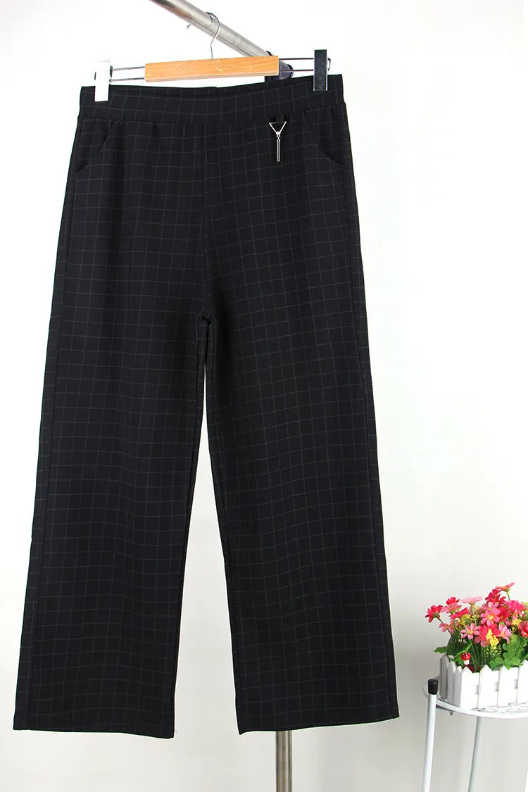 High Waist Slim Look Wide Leg Pants Women Trendy Plus Size Casual Striped Long Pants