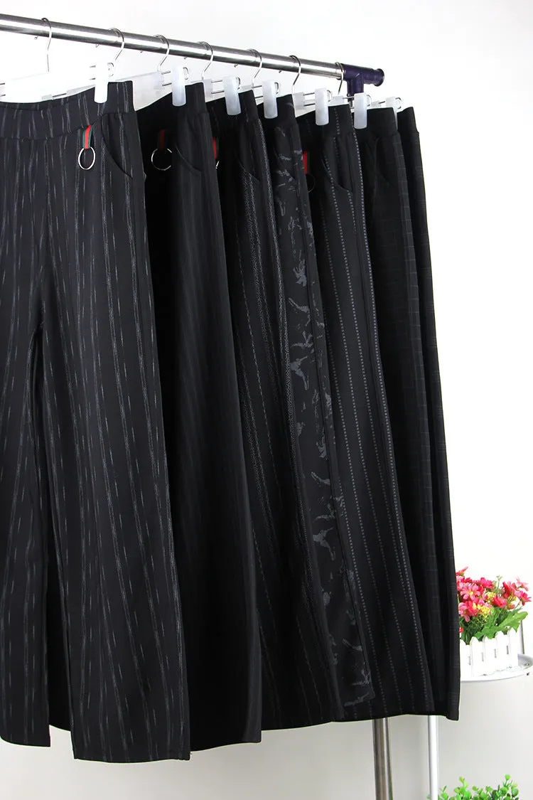 High Waist Slim Look Wide Leg Pants Women Trendy Plus Size Casual Striped Long Pants