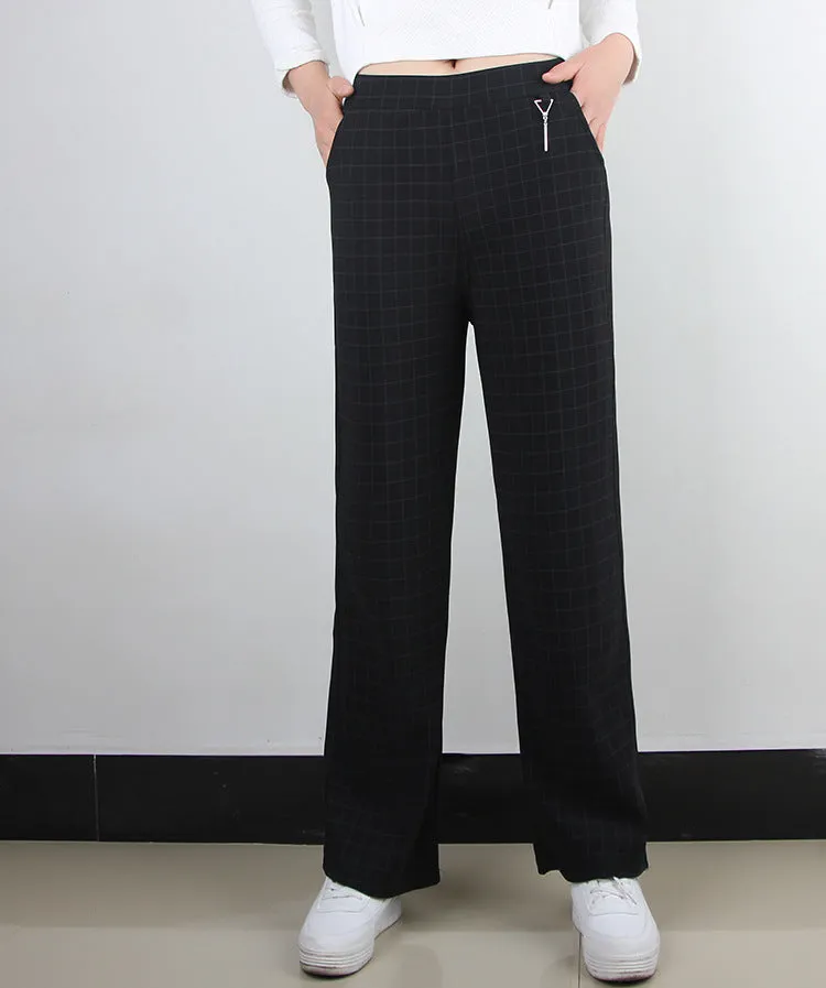 High Waist Slim Look Wide Leg Pants Women Trendy Plus Size Casual Striped Long Pants