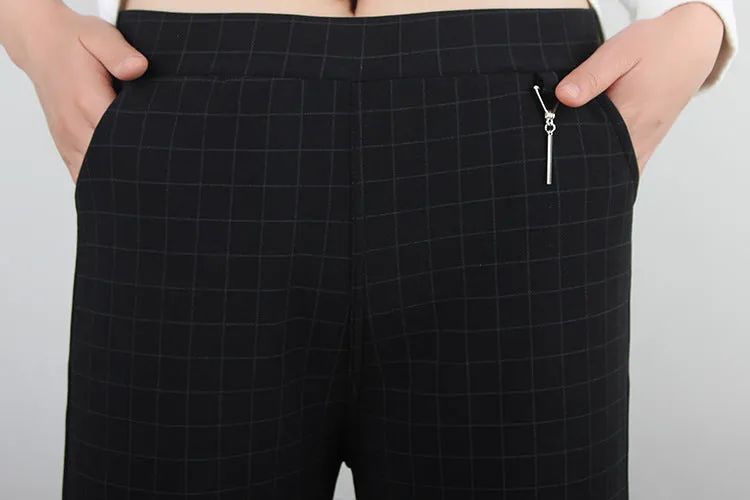 High Waist Slim Look Wide Leg Pants Women Trendy Plus Size Casual Striped Long Pants